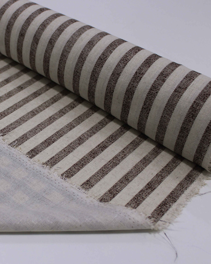 Tecido Linho Misto Listrado Marrom e Cru