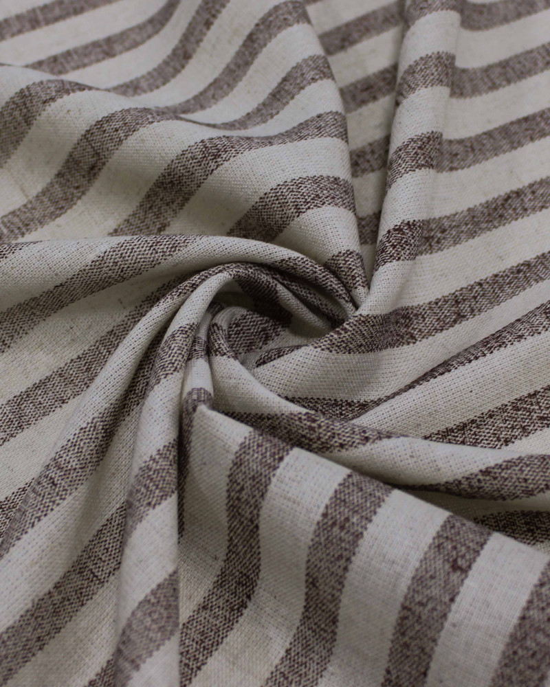 Tecido Linho Misto Listrado Marrom e Cru
