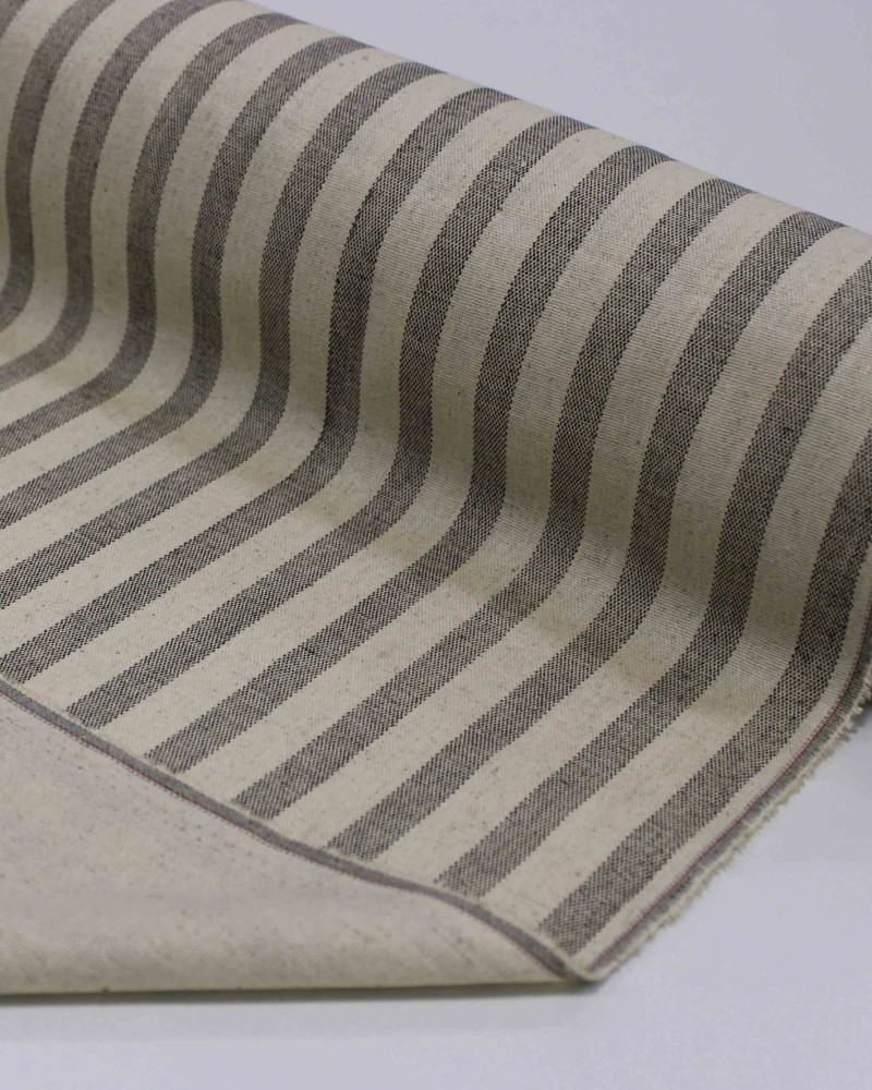 Tecido Linho Misto Listrado Preto e Cru