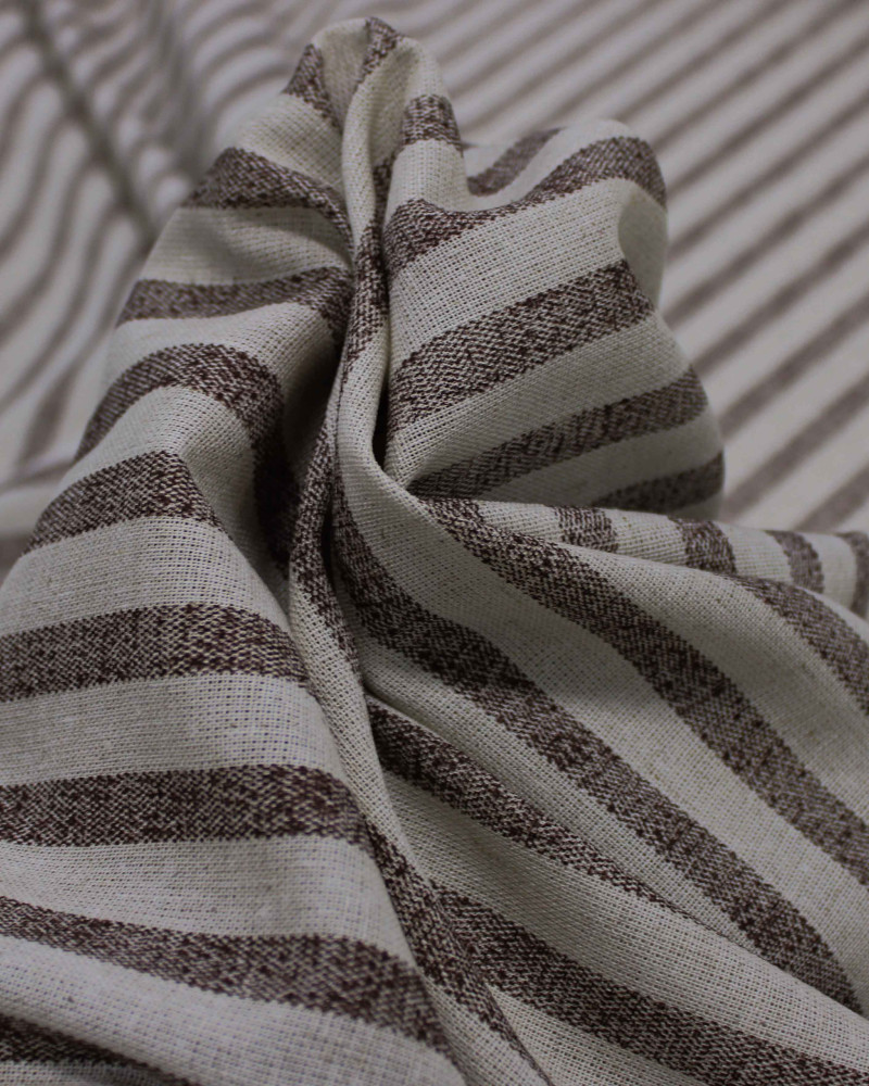 Tecido Linho Misto Listrado Marrom e Cru