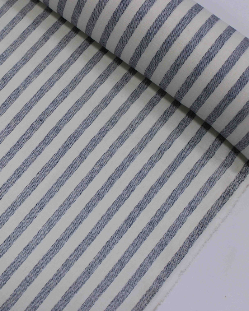 Tecido Linho Misto Listrado Azul Marinho Noite e Offwhite