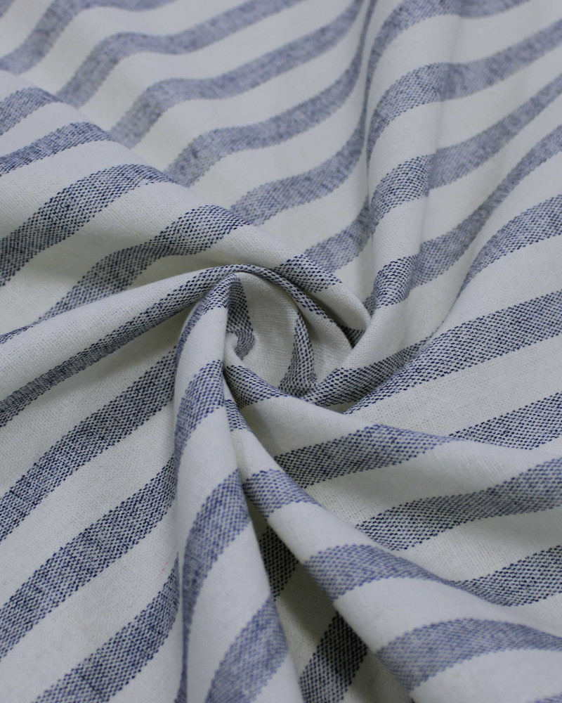 Tecido Linho Misto Listrado Azul Marinho Noite e Offwhite