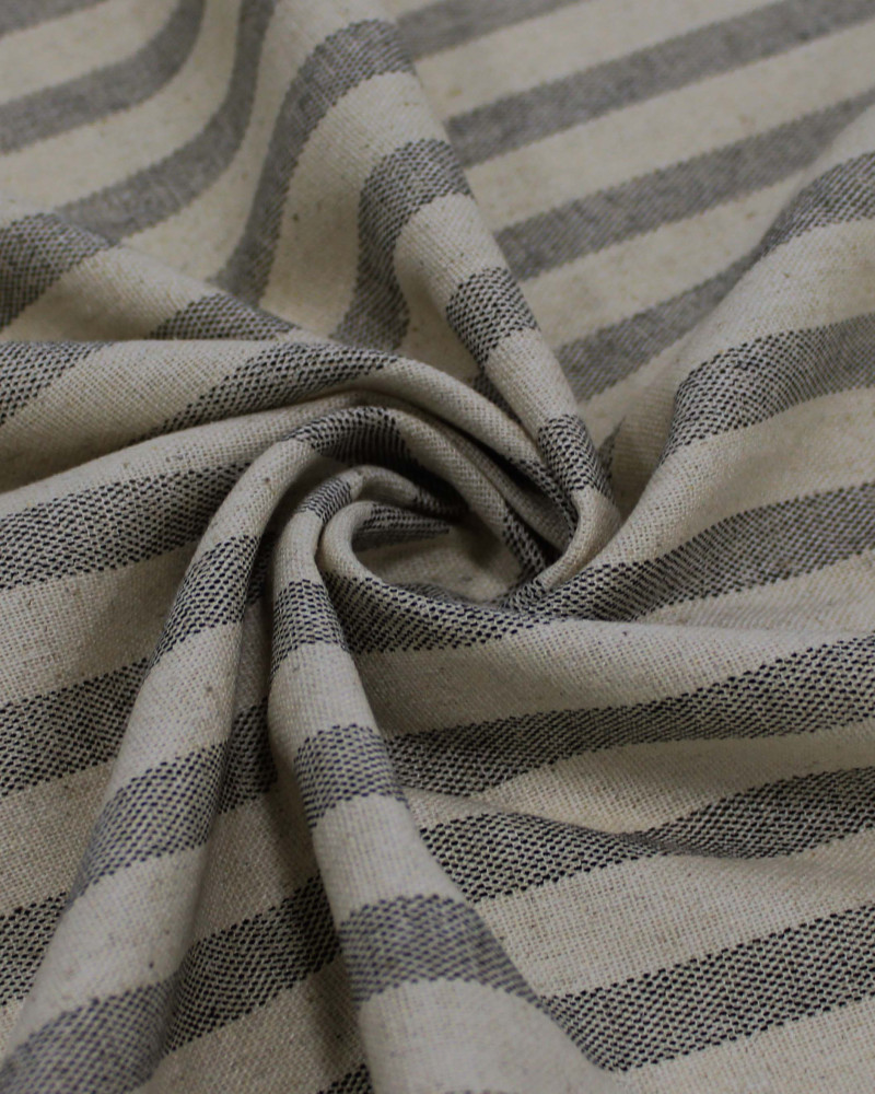Tecido Linho Misto Listrado Preto e Cru