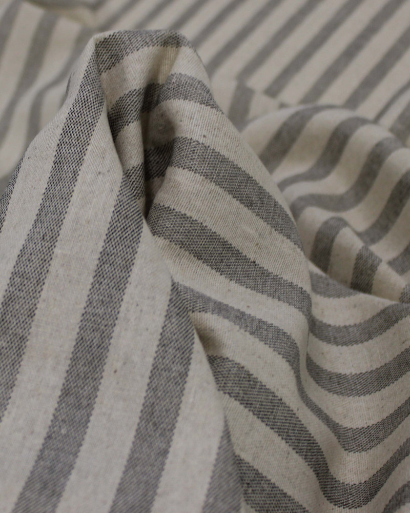 Tecido Linho Misto Listrado Preto e Cru