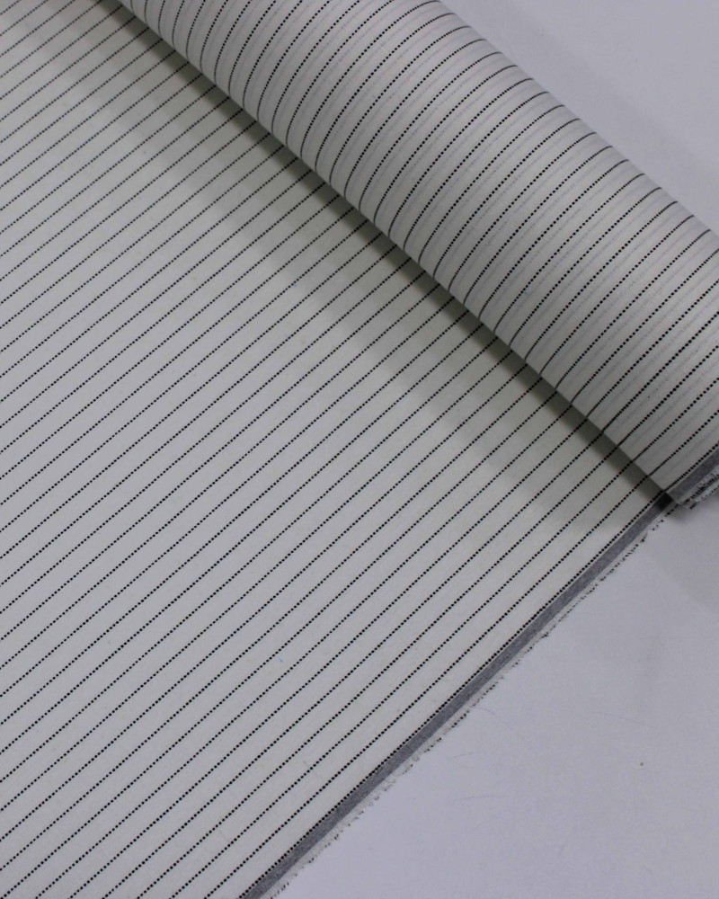 Tecido Linho Misto Risca de Giz Preto e Offwhite