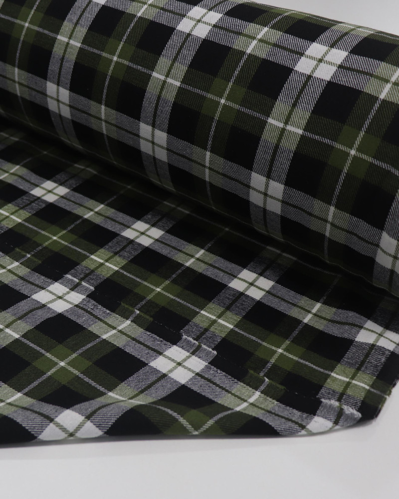Tecido Flanela Mista Multi Quadriculado Branco, Preto e Verde