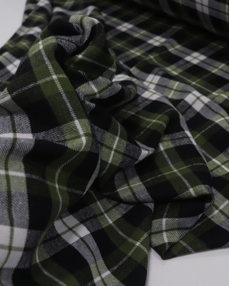 Tecido Flanela Mista Multi Quadriculado Branco, Preto e Verde