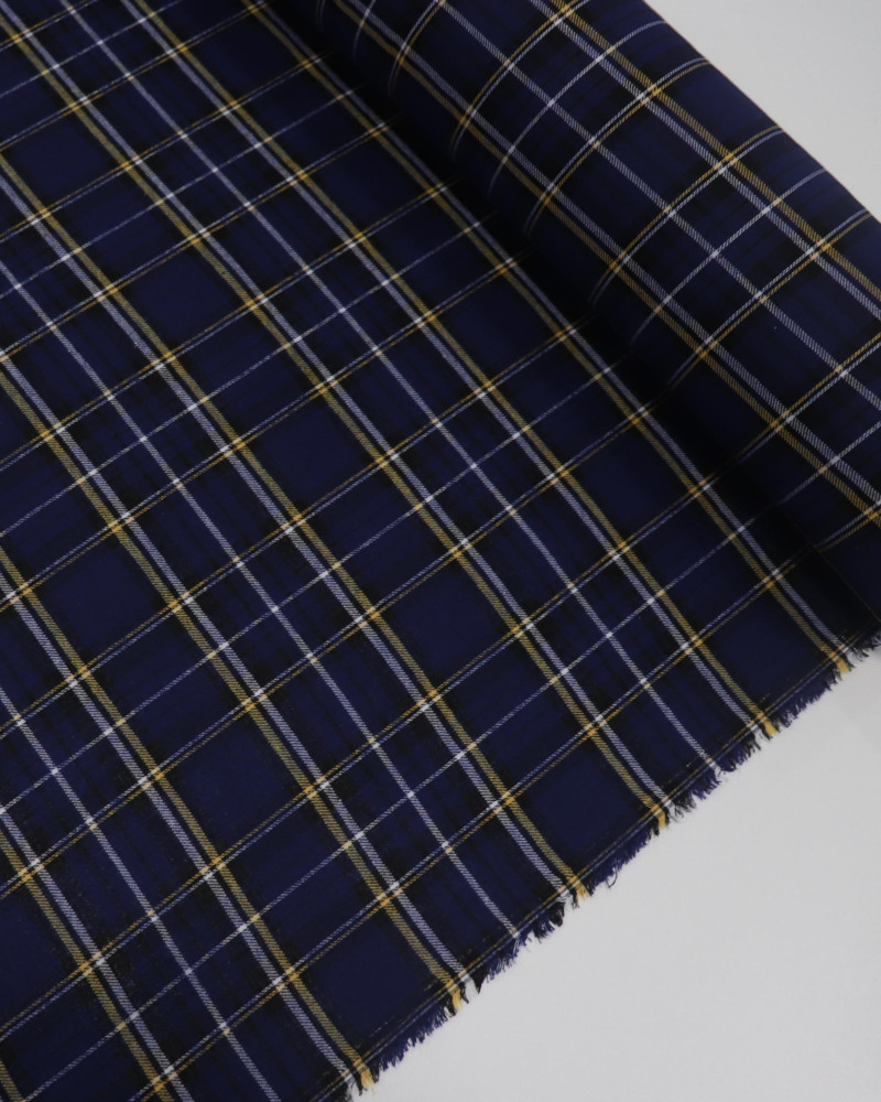 Tecido Flanela Mista Xadrez Duplo Branco, Amarelo, Preto e Azul Marinho Noite