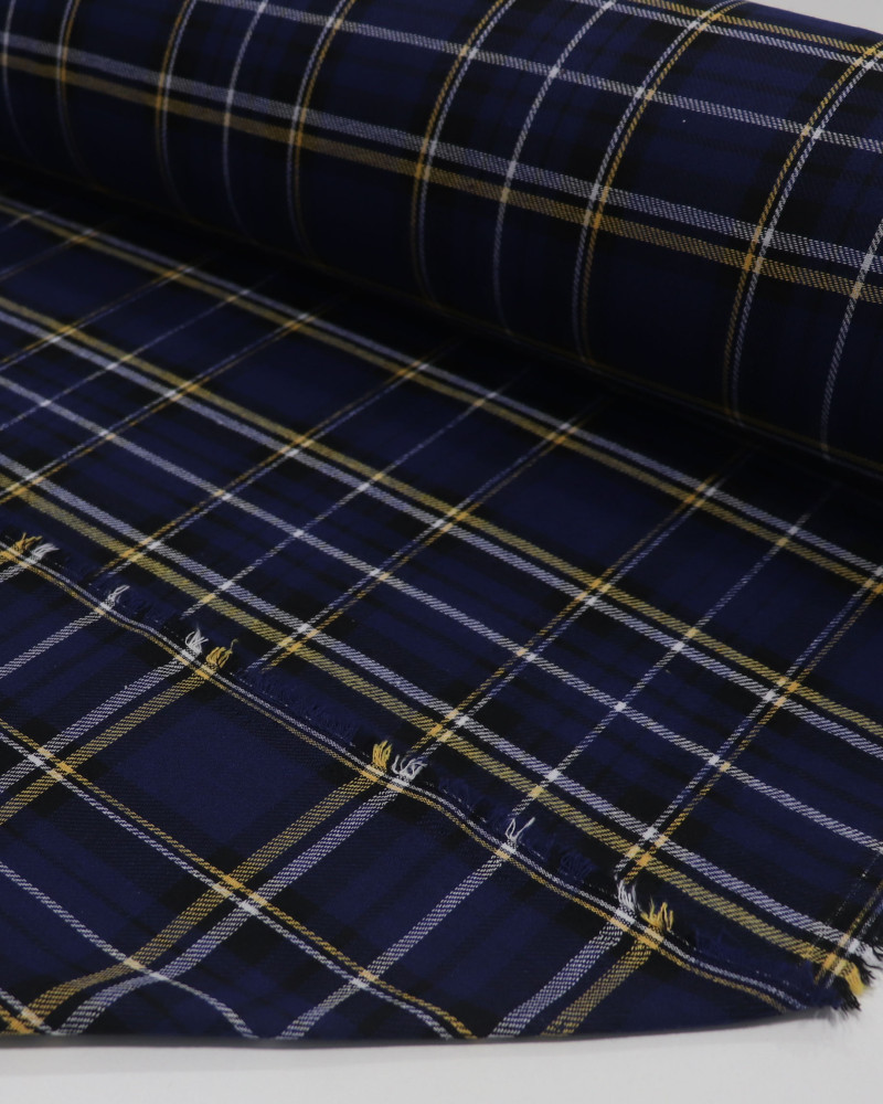 Tecido Flanela Mista Xadrez Duplo Branco, Amarelo, Preto e Azul Marinho Noite