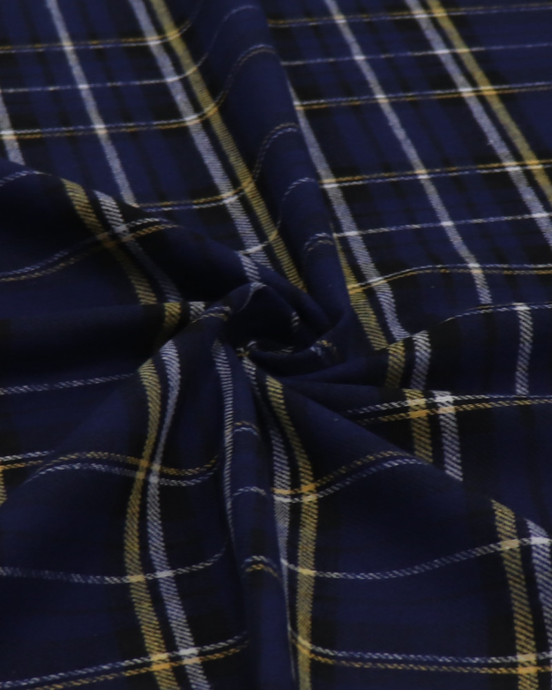 Tecido Flanela Mista Xadrez Duplo Branco, Amarelo, Preto e Azul Marinho Noite