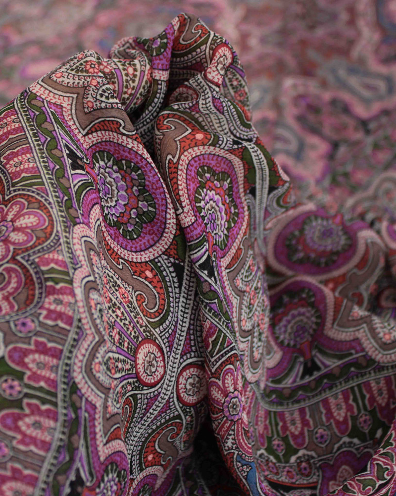 Tecido Crepe Chiffon Italiano Texturizado Estampa Lenço Boho Chique