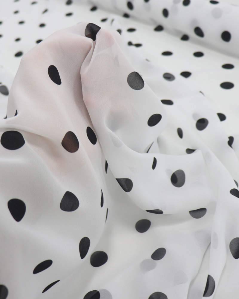 Tecido Crepe Chiffon Italiano Poá Irregular P/B