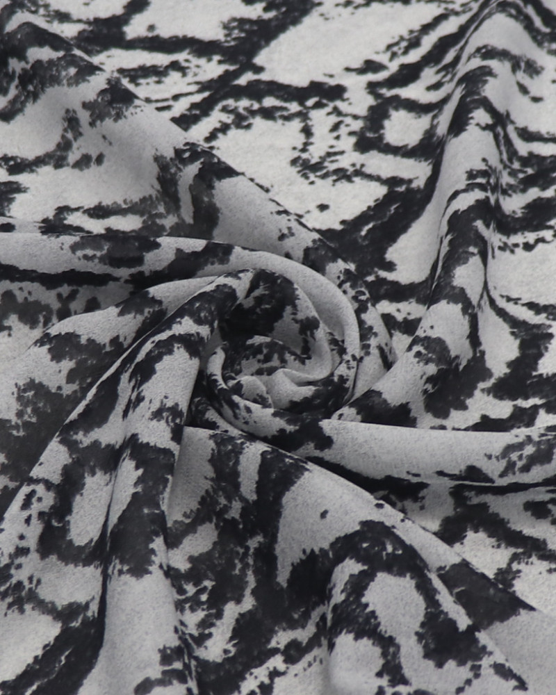 Tecido Crepe Chiffon Italiano Estampa Abstrata Cinza e Preto
