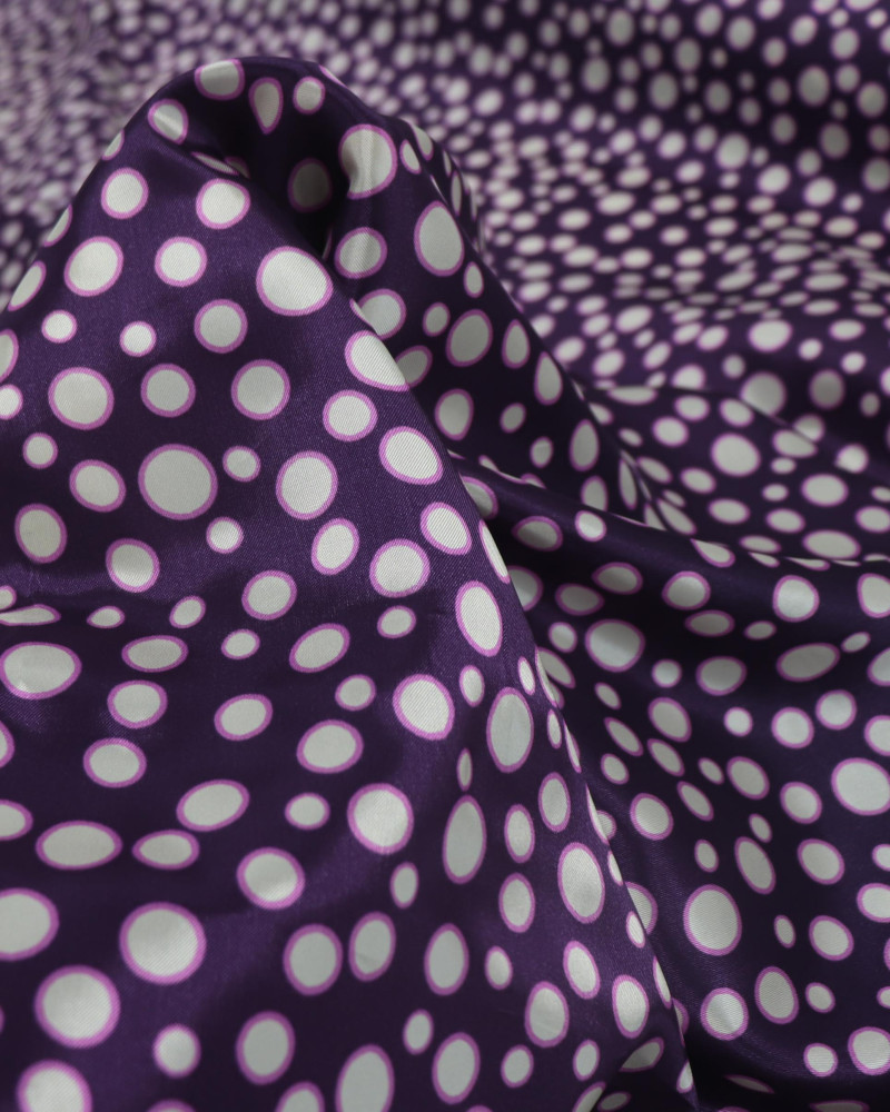 Tecido Viscose Acetinada Italiano Multi Poá Prata, Rosa e Roxo