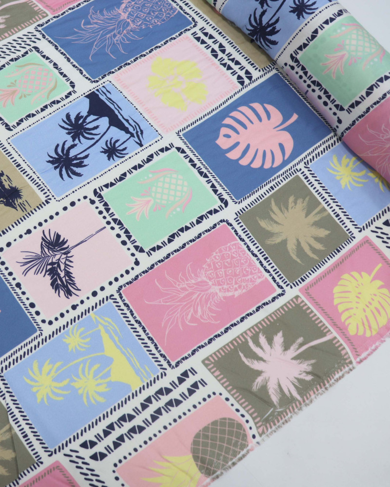 Tecido Viscose Italiano Multi Estampada em Recortes Colorido