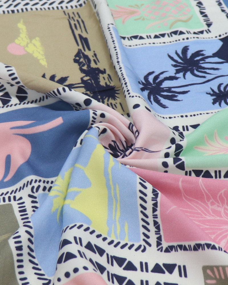 Tecido Viscose Italiano Multi Estampada em Recortes Colorido