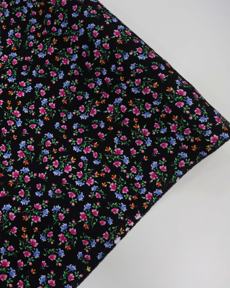 Tecido Viscose Texturizada Liberty Azul, Rosa, Verde e Preto