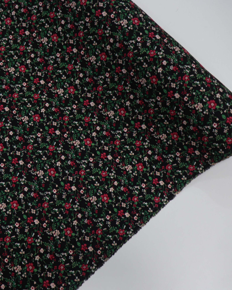 Tecido Viscose Texturizada Liberty Vermelho, Verde e Preto