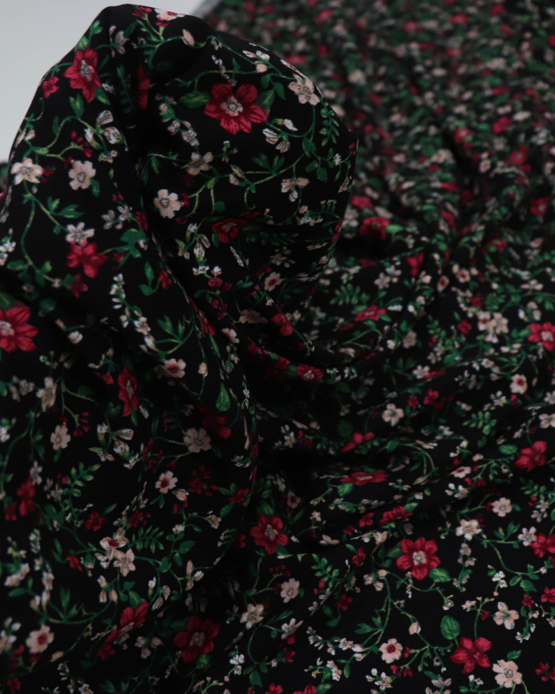 Tecido Viscose Texturizada Liberty Vermelho, Verde e Preto