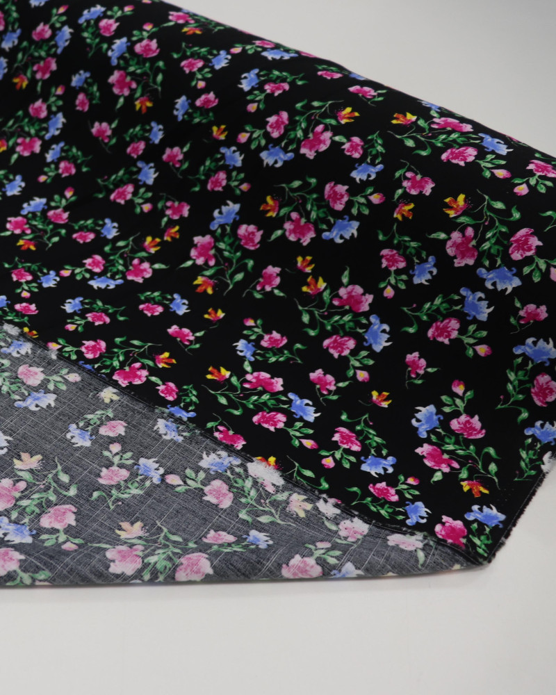 Tecido Viscose Texturizada Liberty Azul, Rosa, Verde e Preto