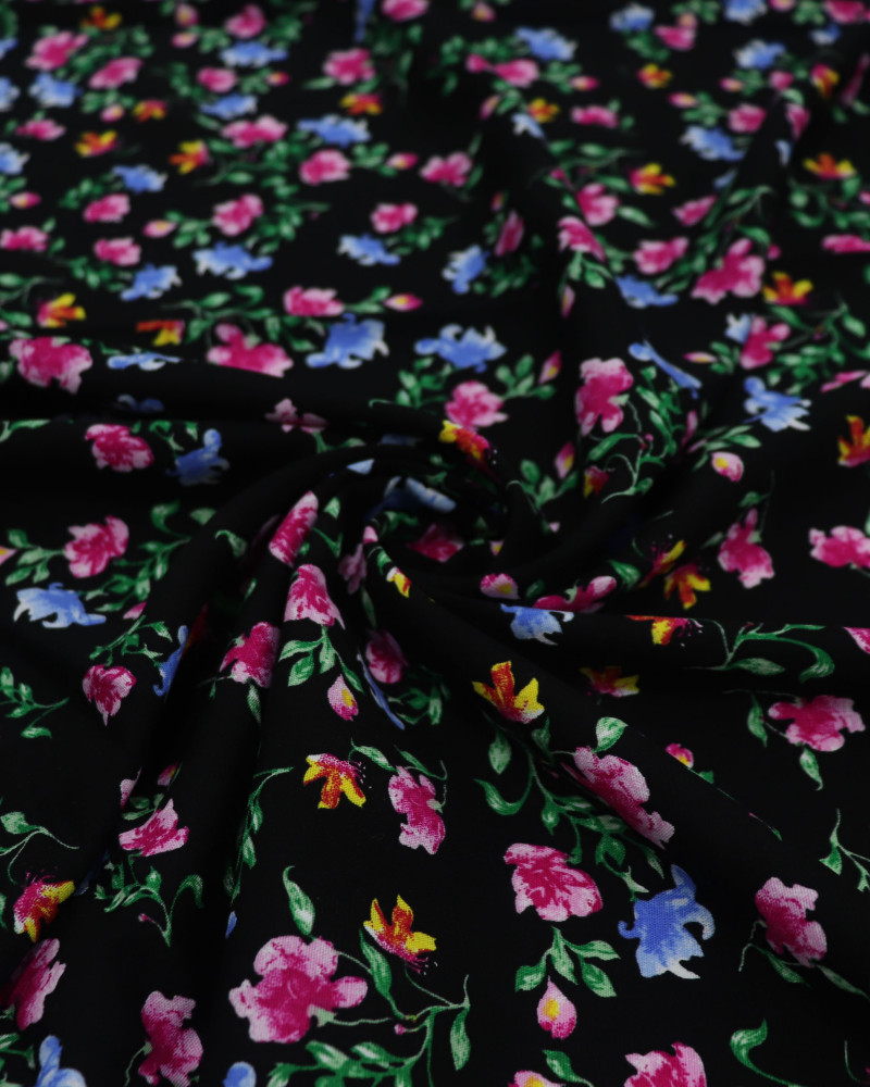 Tecido Viscose Texturizada Liberty Azul, Rosa, Verde e Preto