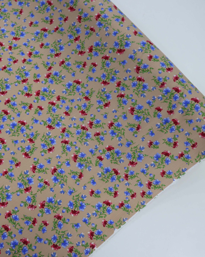 Tecido Viscose Texturizada Liberty Vermelho, Azul e Nude