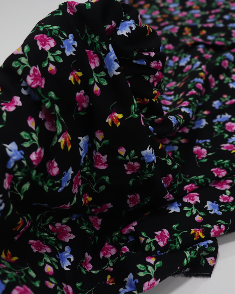 Tecido Viscose Texturizada Liberty Azul, Rosa, Verde e Preto