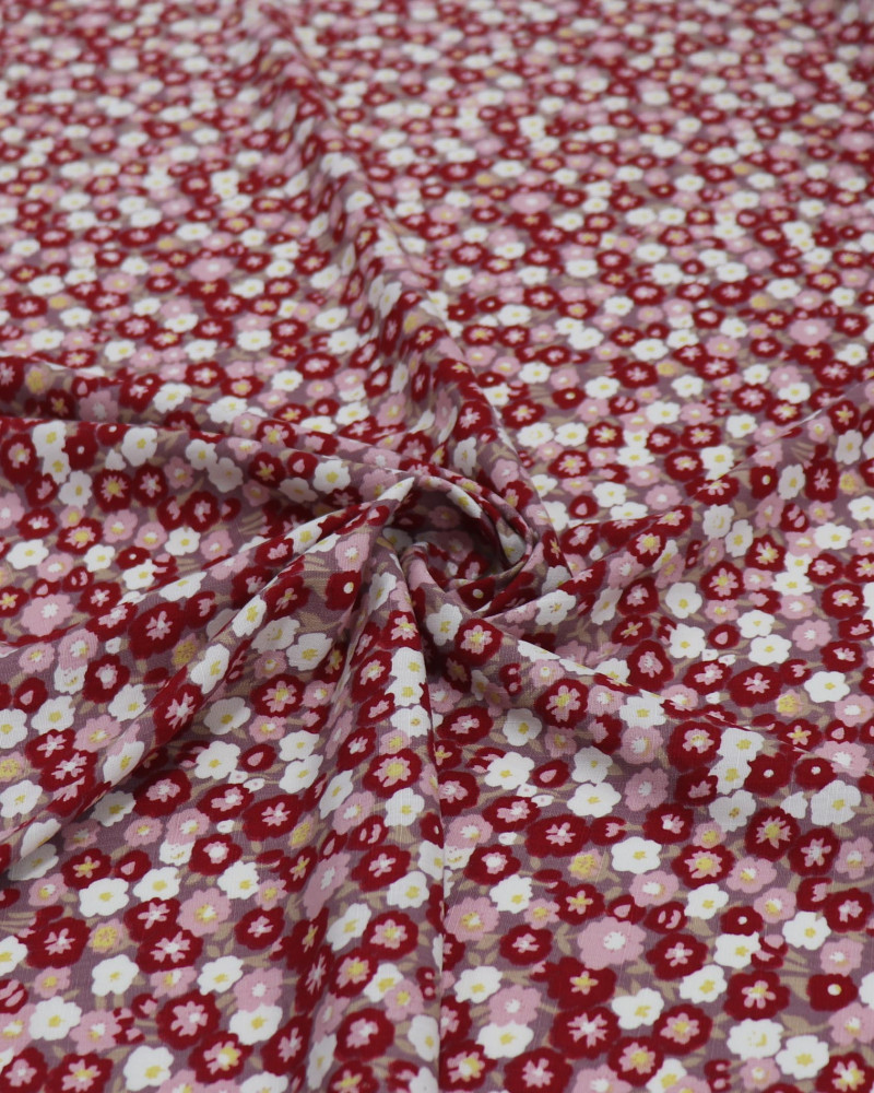 Tecido Viscose Texturizada Tapete Floral Tons de Rosa