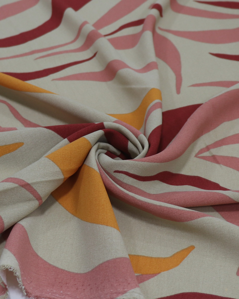Tecido Crepe Koshibo Estampa Ondulada Abstrata Amarelo, Marsala e Rosa