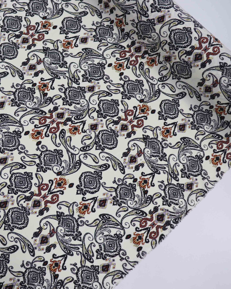 Tecido Viscose Estampa Boho Terracota e Cinza