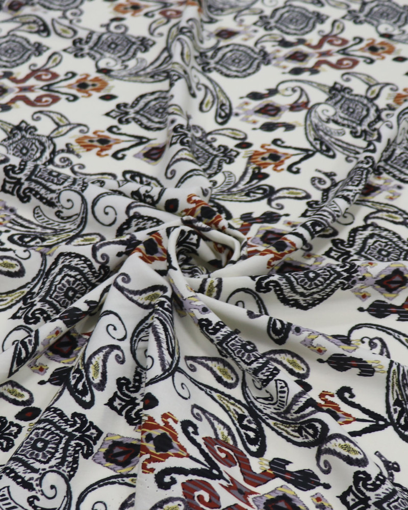 Tecido Viscose Estampa Boho Terracota e Cinza