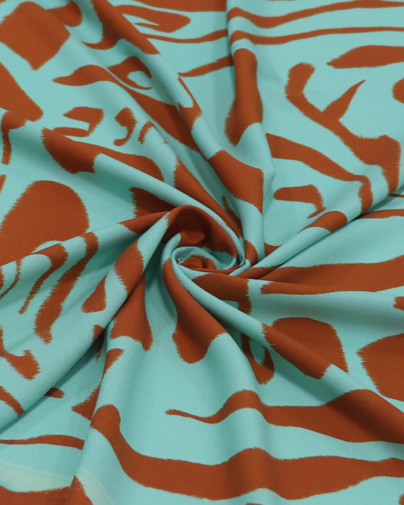 Tecido Viscose Italiano Animal Print Terracota e Verde Tiffany