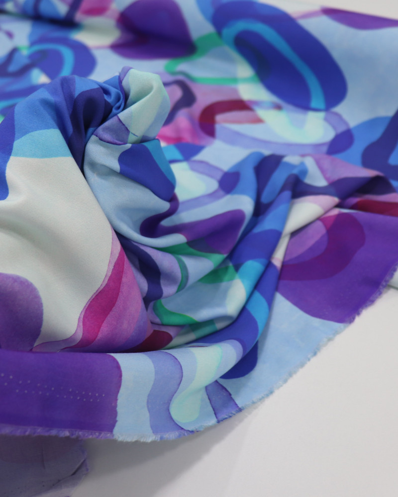 Tecido Viscose Italiano Arcos Flutuantes em Aquarela Tons Frios