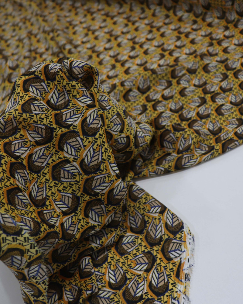 Tecido Crepe Chiffon Texturizado Italiano Micro Estampa Amarelo