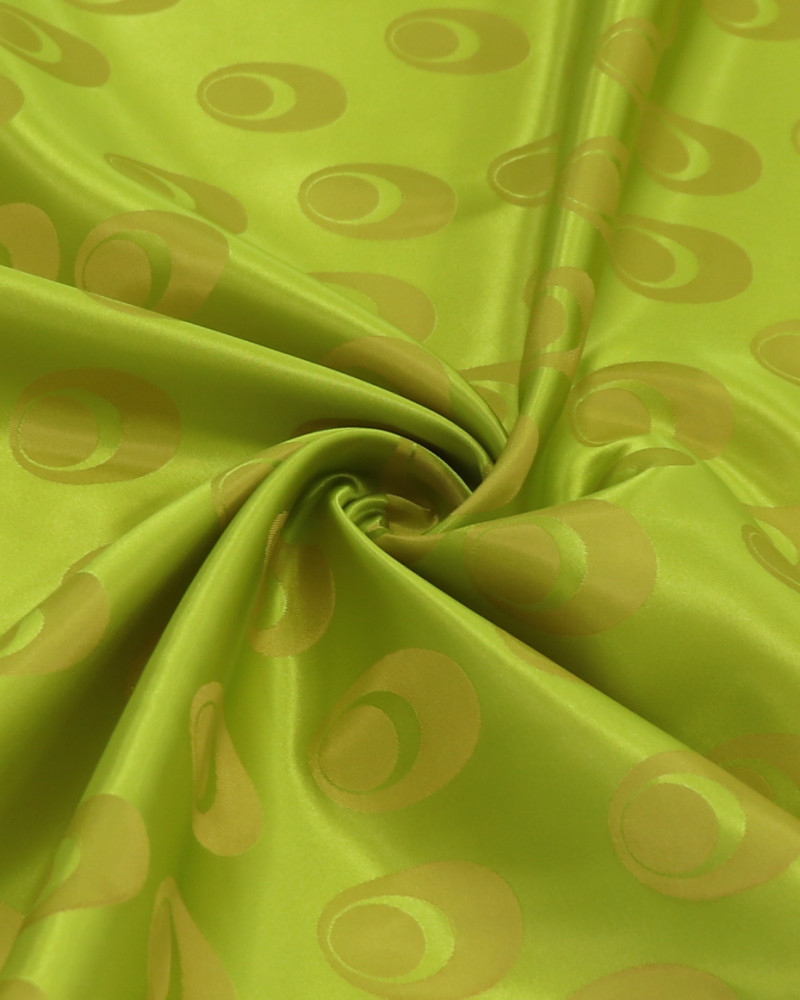 Tecido Cetim Italiano Brocado Circulares Amarelo e Verde Lima