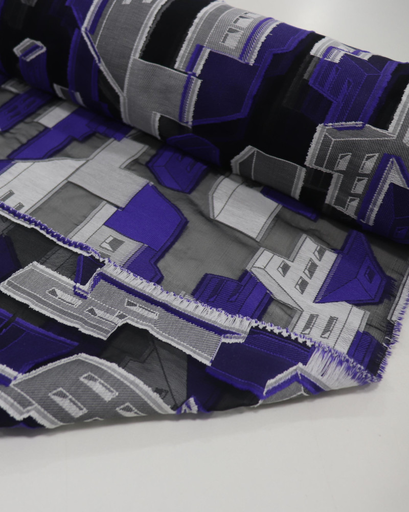 Tecido Organza Bordado Italiano Roxo e Cinza