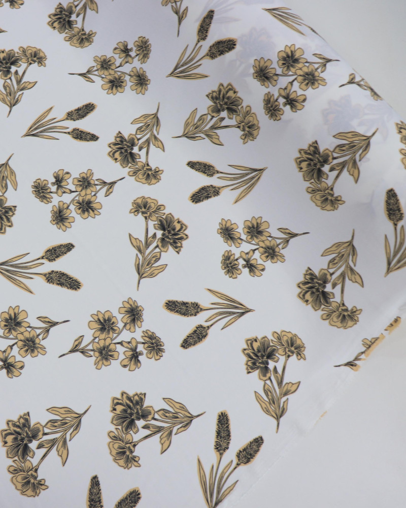 Tecido Crepe Koshibo Multi Floral Bege e Offwhite
