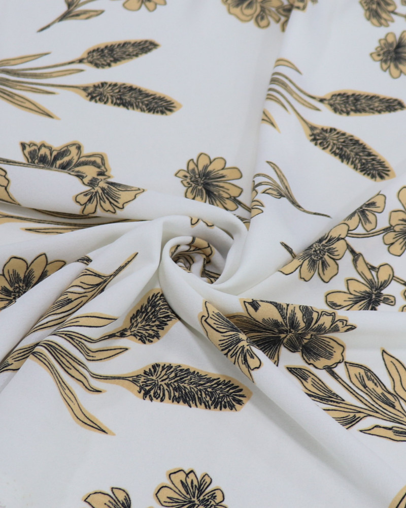 Tecido Crepe Koshibo Multi Floral Bege e Offwhite