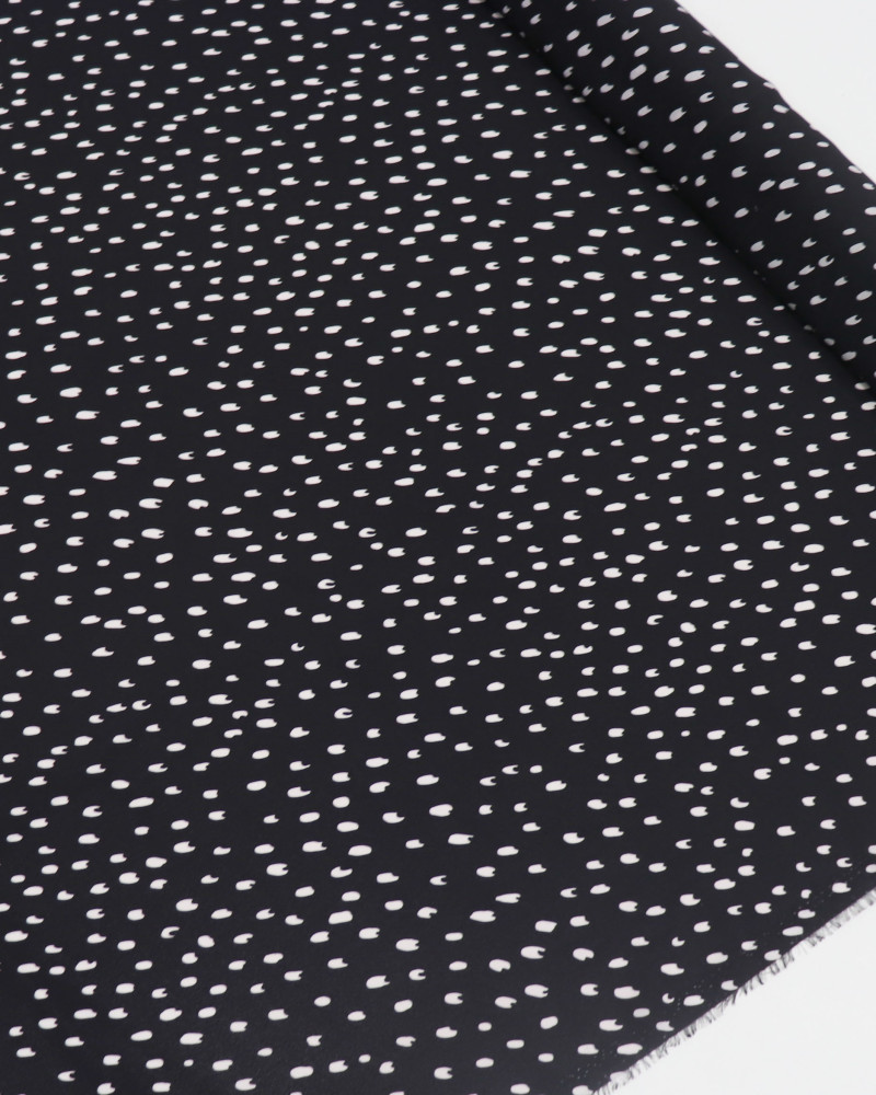 Tecido Crepe GGT Italiano Pingos Branco e Preto