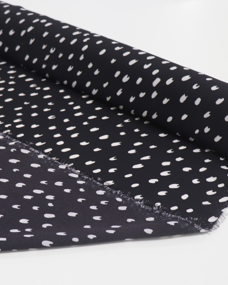 Tecido Crepe GGT Italiano Pingos Branco e Preto