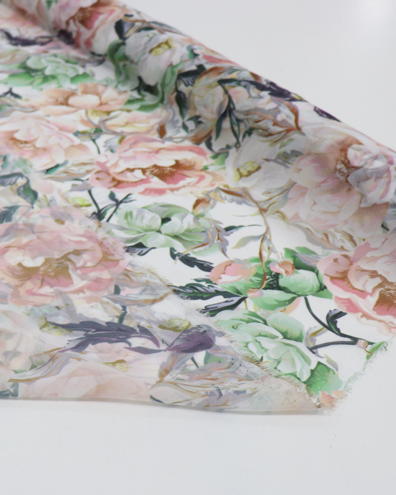 Tecido Crepe Chiffon Italiano Tapete Floral Colorido