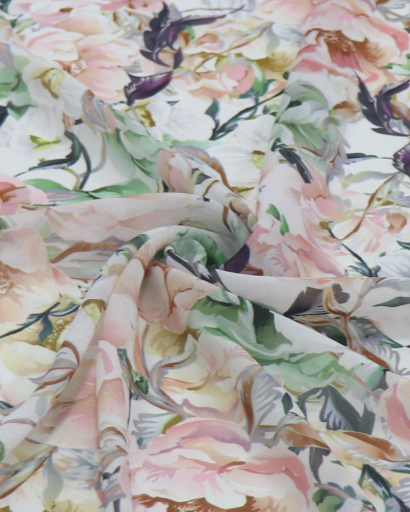 Tecido Crepe Chiffon Italiano Tapete Floral Colorido