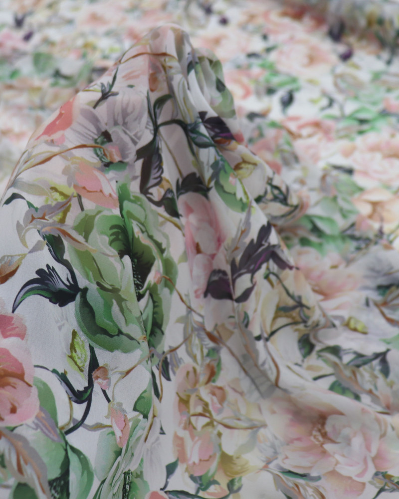 Tecido Crepe Chiffon Italiano Tapete Floral Colorido