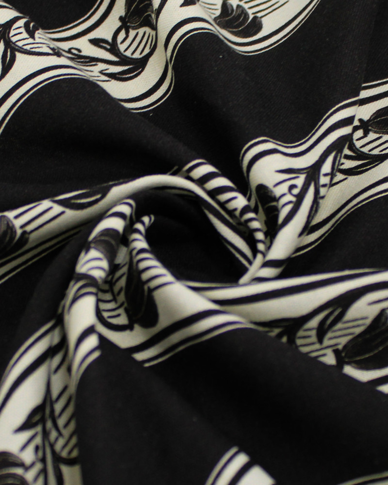 Tecido Linho Misto Rústico Premium Listras Florais Creme e Preto