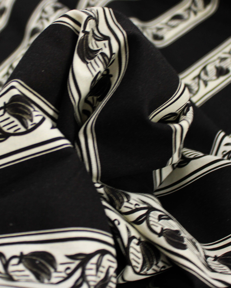 Tecido Linho Misto Rústico Premium Listras Florais Creme e Preto