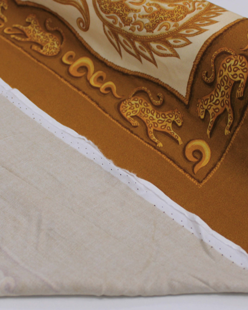 Tecido Viscose Sarjada Premium Mandalas, Cashmere e Onças em Recorte Caramelo e Creme