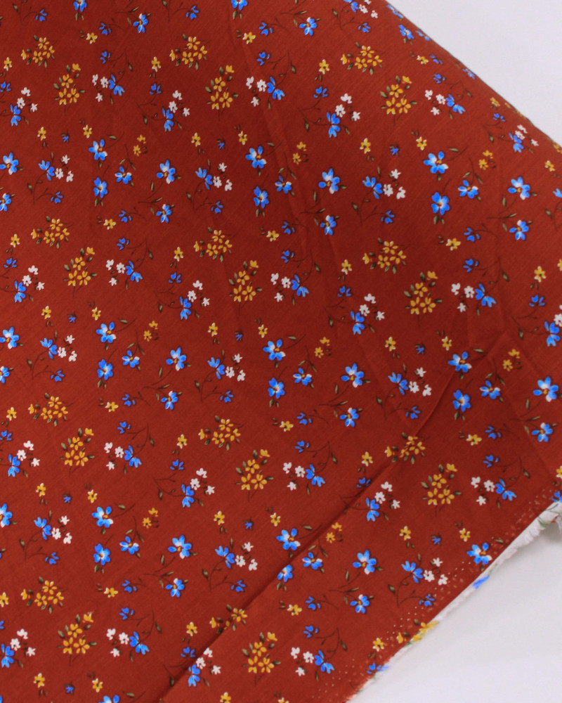 Tecido Viscose Texturizada Premium Micro Ramos Florais Colorido e Vermelho Paixão