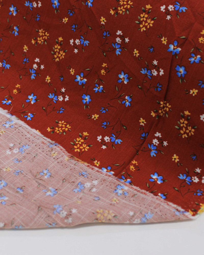 Tecido Viscose Texturizada Premium Micro Ramos Florais Colorido e Vermelho Paixão