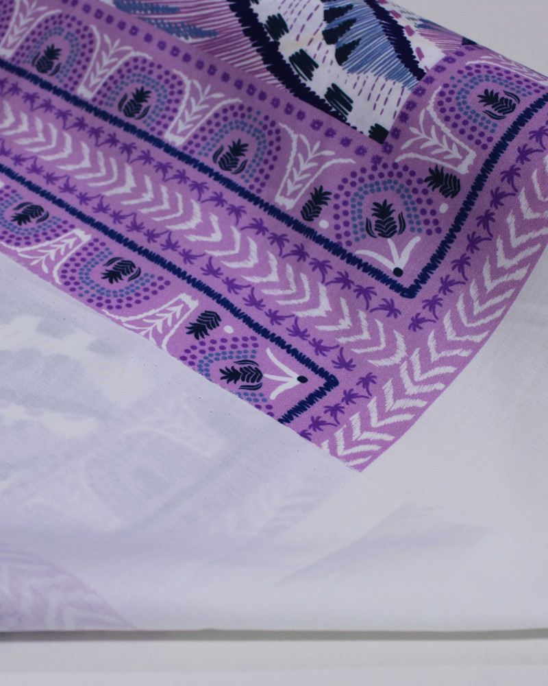 Tecido Tricoline Premium Macro Estampa Tropical em Lenço Colorido e Branco