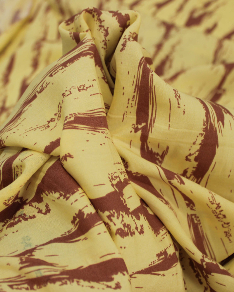 Tecido Viscose Arte Abstrata Casanho e Amarelo Manteiga